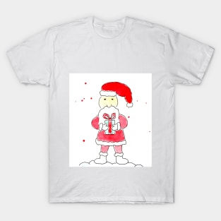 Santa Claus with a gift. Watercolor illustration on a winter theme, congratulations T-Shirt